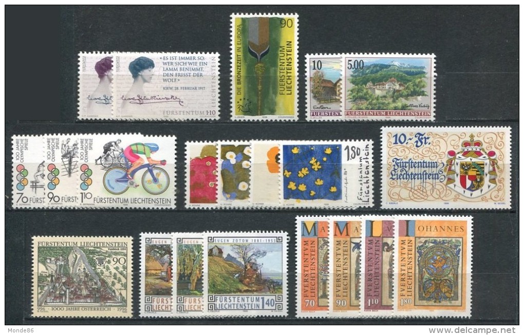 LIECHTENSTEIN - Année Complète 1996 ** - TB - Annate Complete