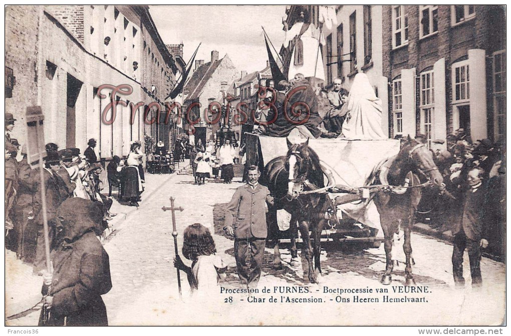 Procession De Furnes Boetprocessie Van Veurne - Char De L'Ascension Ons Heeren Hemelvaart - Char Attelage - 2 SCANS - Veurne