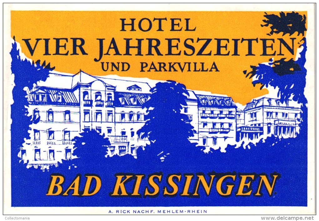 17 HOTEL Labels DEUTSCHLAND GERMANY ALLEMAGNE KOLN Bad Kissingen Assmannshausen Schliersee Villach Jena Meersburg