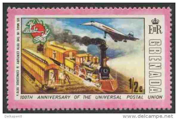 Grenada 1974 Mi 589 YT 531 Sc 562 ** US Mail (train) In The 19th C.+ Concorde - 100th Ann. UPU - UPU (Union Postale Universelle)