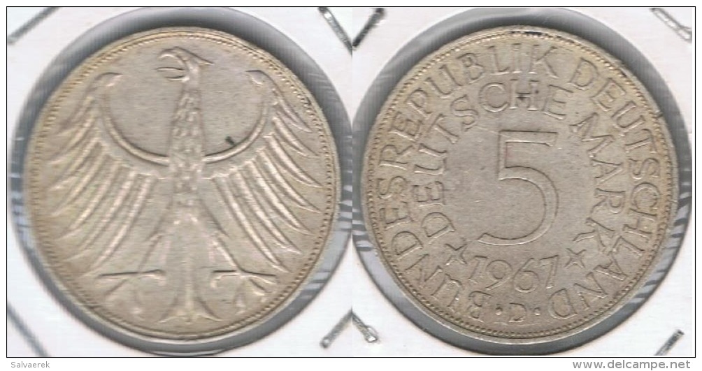 ALEMANIA 5 DEUTSCHE MARK D 1967 PLATA SILVER T - 5 Mark