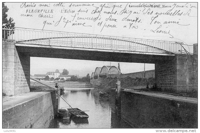 CPA - FLEURVILLE (71) - Aspect Du Quartier De L'Ecluse Et Du Pont Métallique En 1914 - Autres & Non Classés