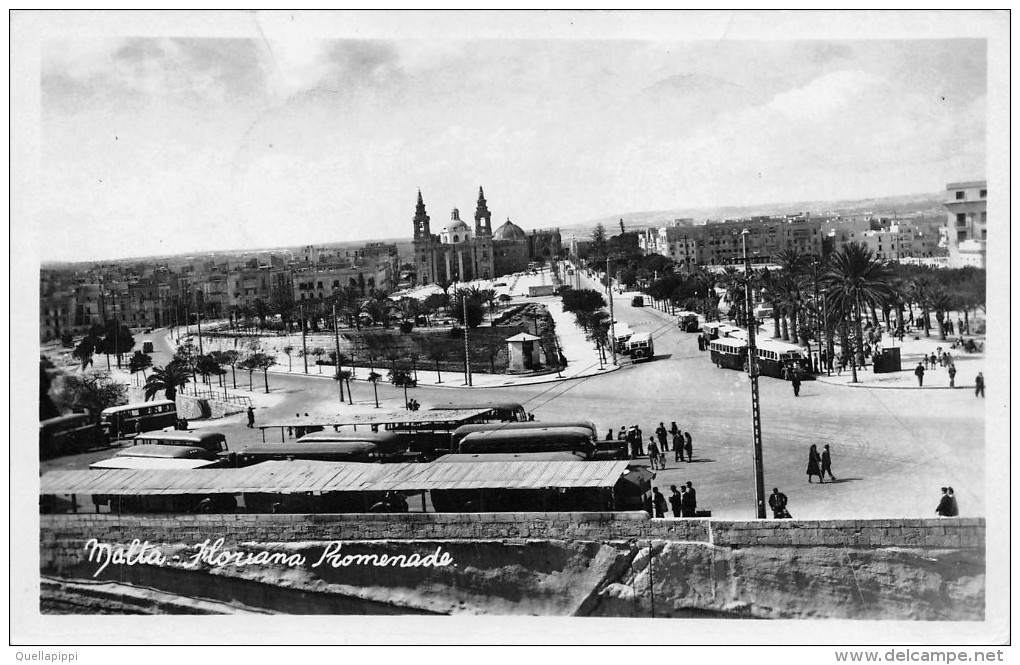 02465 "MALTA - FLORIANA PROMENADE" TORPEDONI, ANIMATA.   CART.   SPED. 1951 - Malta