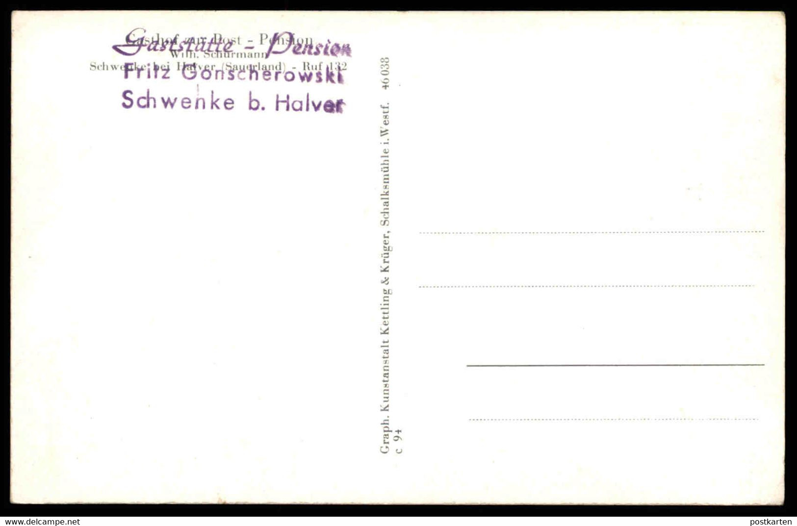 ALTE POSTKARTE SCHWENKE BEI HALVER GASTHAUS ZUR POST WILH. SCHÜRMANN PENSION FRITZ GONSCHEROWSKI Piano Klavier AK Cpa - Halver