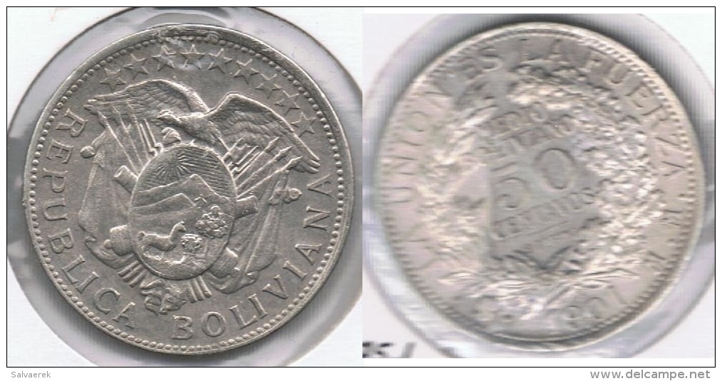 BOLIVIA  MEDIO BOLIVIANO 1901 PLATA SILVER  T - Bolivie