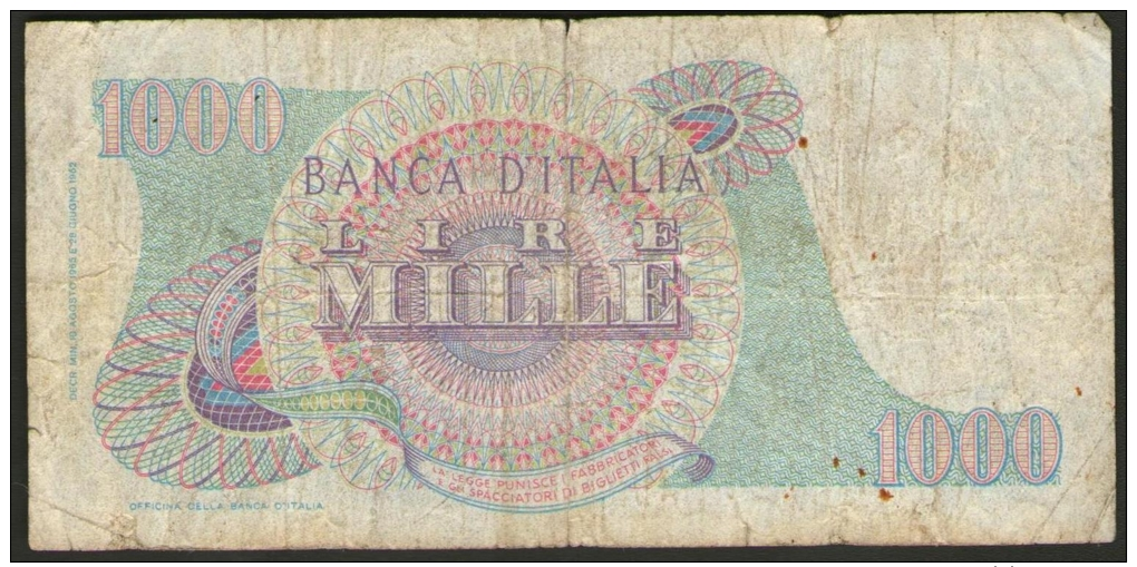 ITALIA 1965 - 1000 Lire 10-08-1965 Lotto P 31  Carli Febbraio - 1000 Lire