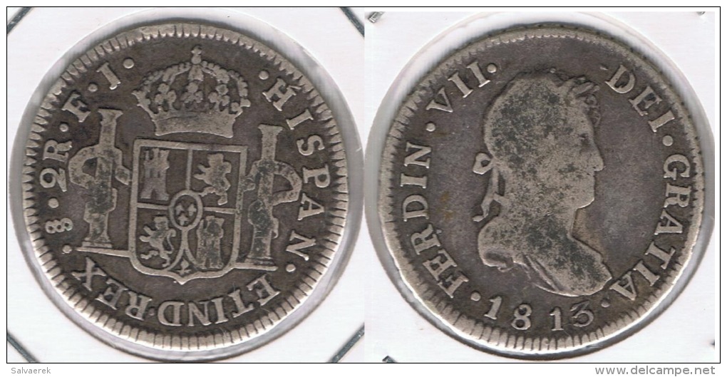 CHILE ESPAÑA FERNANDO VII 2 REALES  SANTIAGO 1813 PLATA SILVER  T - Chile