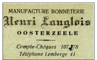 Carte-postale Manufacture Bonneterie Henri LANGLOIS - OOSTERZEELE -1926 - Oosterzele