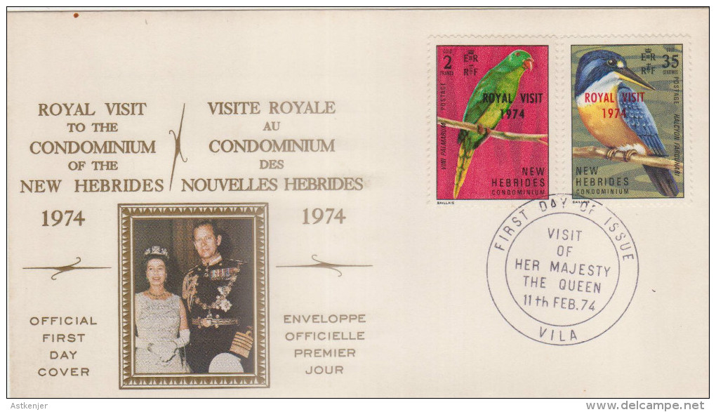 FDC NOUVELLES HEBRIDES 11.02.1974 - Visite Royale 1974 - FDC