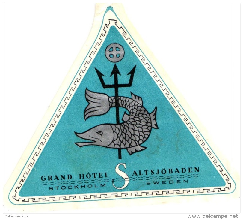7 SWEDEN SUEDE SVERIGE  Stockholm Continental Grand Reisen Aston GOTEBORG Eggers - Hotel Labels