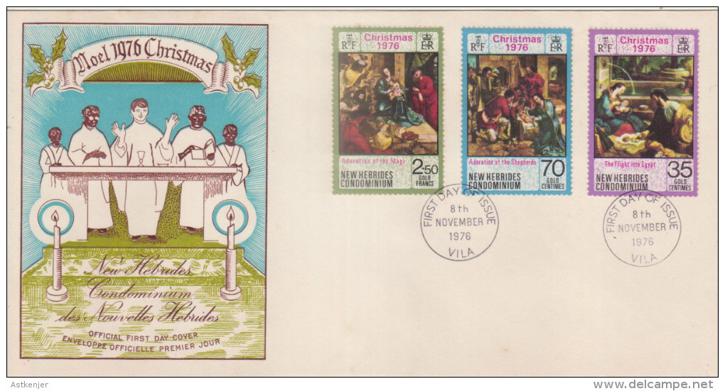 FDC NOUVELLES HEBRIDES 08.11.1976 - NOEL 1976 - FDC