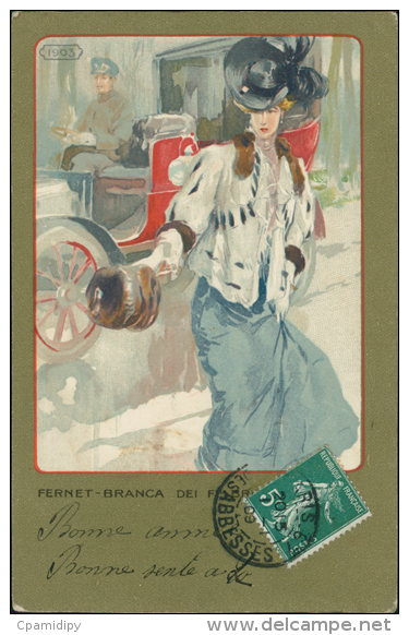 PUBLICITE/ FERNET - BRANCA / Digestif / Art Nouveau Femme En Beau Costume - Werbepostkarten