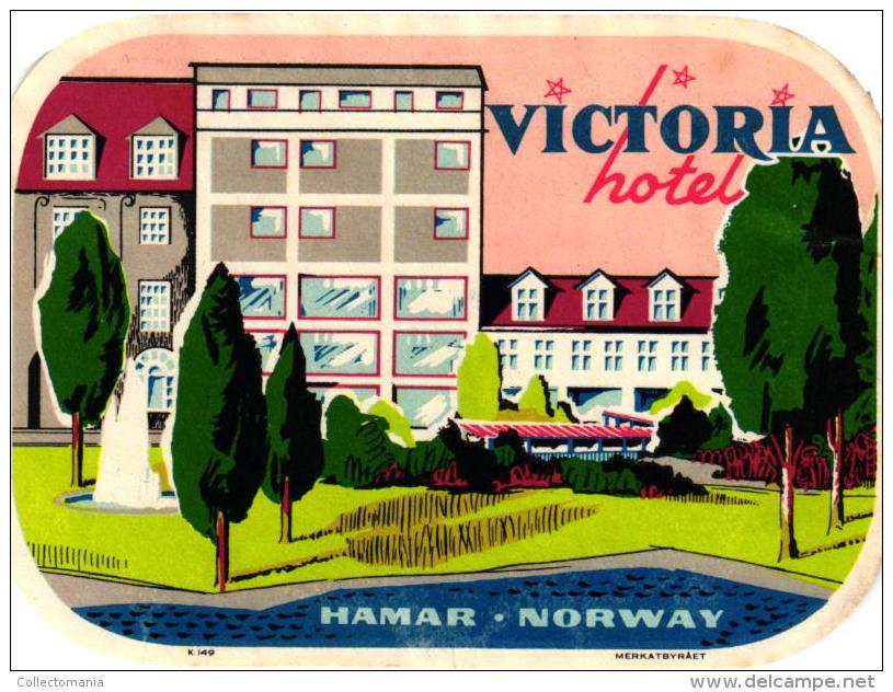 13 HOTEL Labels NORWAY NORVEGE Hamar Nesbyen Balestrand Trondhjem GJOVIK Oslo Bergen Molde - Hotel Labels