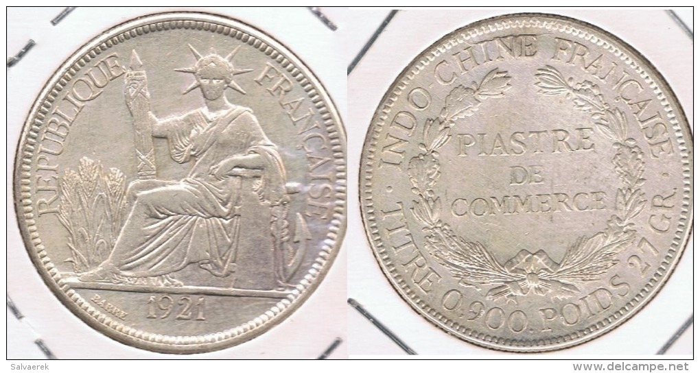 FRANCIA FRANCE INDOCHINA VIETNAM PIASTRA 1921 PLATA SILVER T BONITA - Vietnam