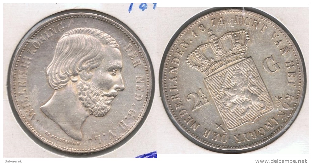 HOLANDA 2 Y MEDIO GULDEN 1874 PLATA SILVER T. BONITA - 1849-1890 : Willem III