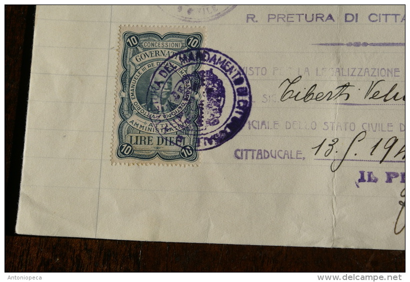 ITALIA 1949 - MARCHE DA BOLLO SU ATTESTATO - Steuermarken