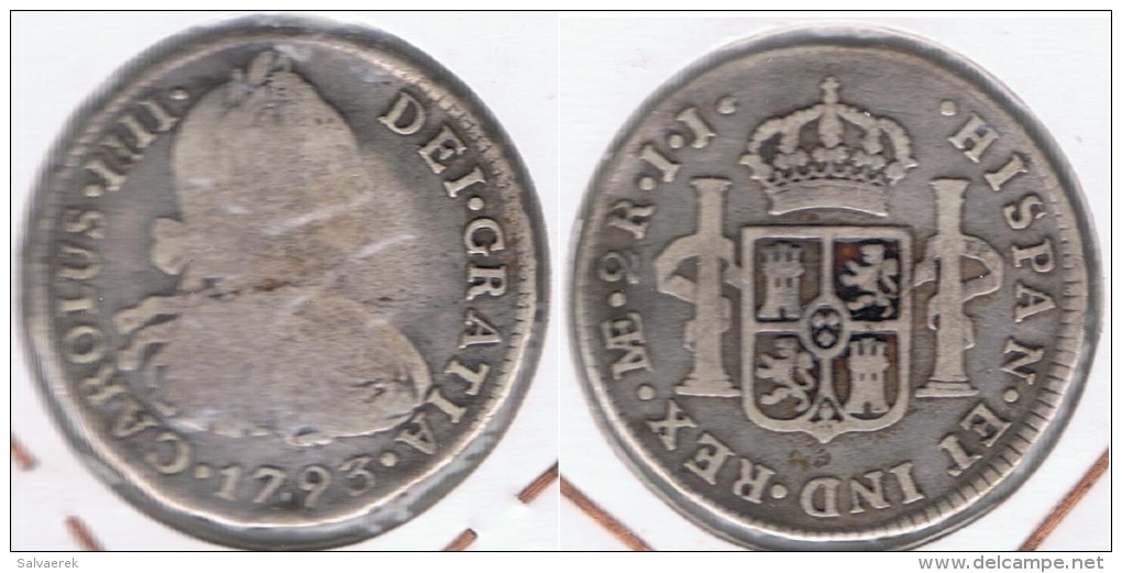 PERU LIMA CARLOS IIII 2 REALES 1893 PLATA SILVER T - Perú