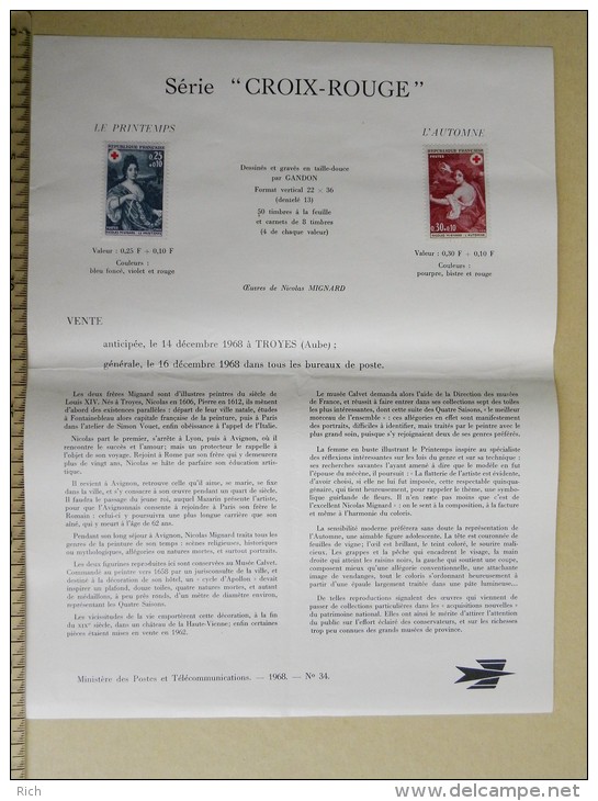 Document Philatélique Officiel De La Poste - 1968 N°34 - Série "Croix-Rouge" Nicolas Mignard, Le Printemps L'automne - Documents De La Poste