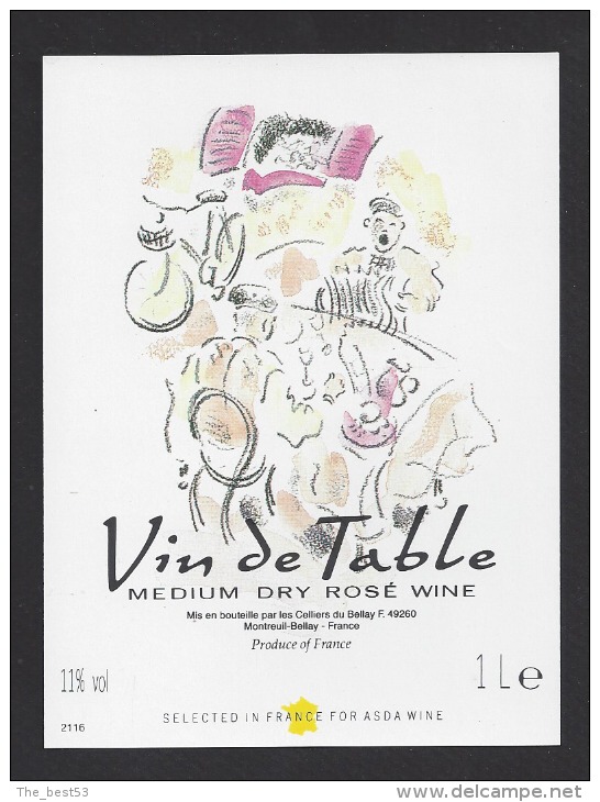 Etiquette De Vin De Table Rosé - Theme Musique Accordéon - Celliers Du Bellay à Montreuil Bellay  (49) - Música