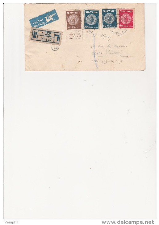 ISRAEL - LETTRE RECOMMANDEE AFFRANCHIE N° 41 X 2 + N° 42 + N° 42 A  ANNEE 1952 - Cartas & Documentos