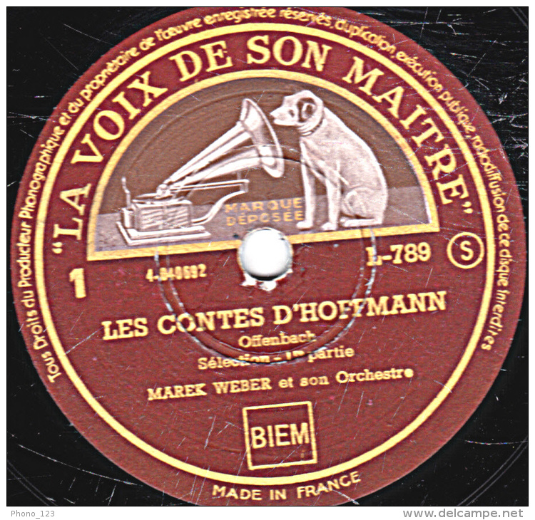 78 Trs 30 Cm  état EX -  MAREK WEBER - LES CONTES D'HOFFMANN  Offenbach - Sélection 1re Et 2e Parties - 78 T - Grammofoonplaten