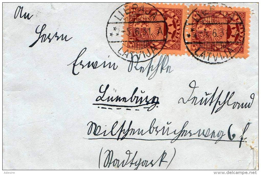 LETTLAND LATVIA 1931 - 2 Fach Frankierung + Werbevignette Auf Brief - Libau - Lüneburg - Lettland