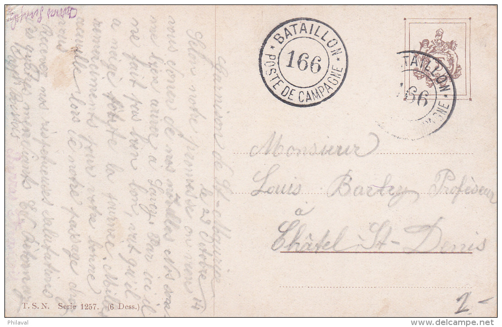 Oblitération Militaire Sur Carte Postale : Bataillon 166 - Poste De Campagne - 1914 - Postmarks