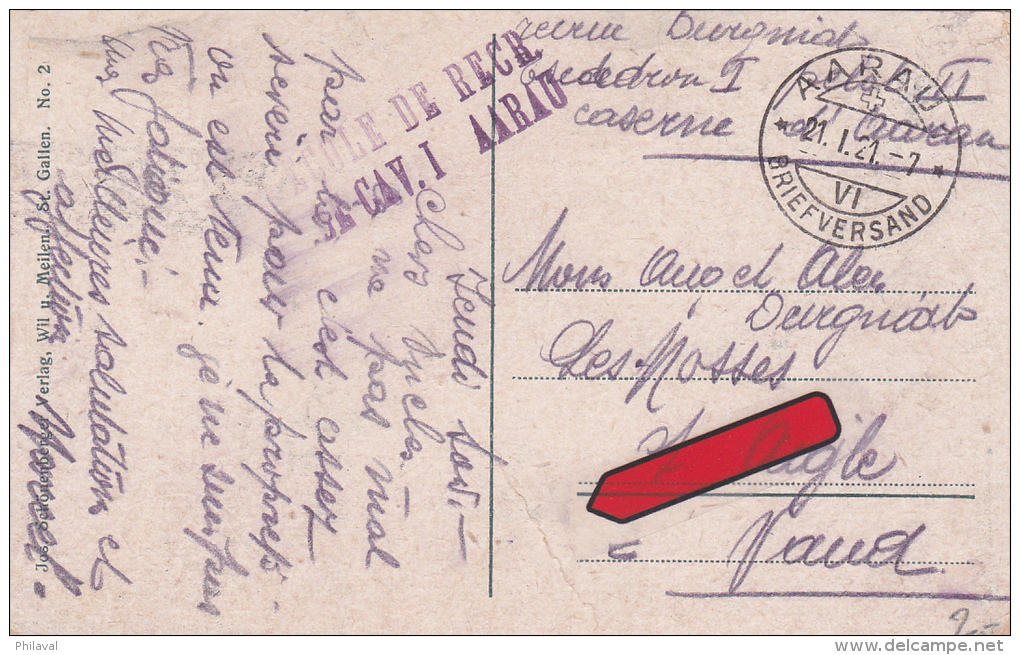 Cachet Linéaire Militaire Sur Carte Postale : Ecole De Recrue Aarau - Postmarks