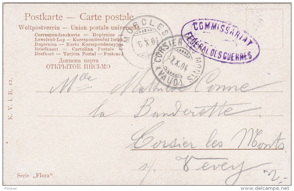 Cachet  Militaire Sur Carte Postale :Commissariat Féféral Des Guerres + Obl. Morcles Et Corsier Les Monts - 1904 - Abstempelungen