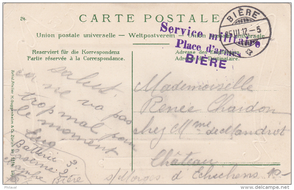 Cachet Linéaire Militaire Sur Carte Postale Du Camp De Bière : Service Militaire Place D'armes Bière - 1912 - Abstempelungen