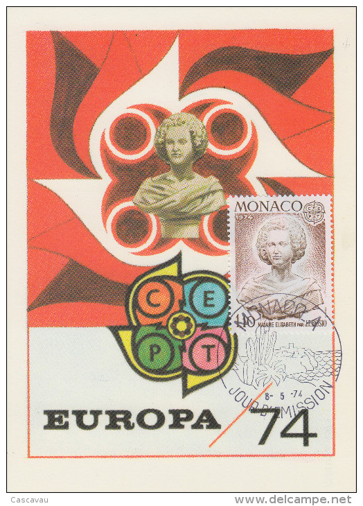 Carte  Maximum  1er  Jour   MONACO   EUROPA   MADAME   ELISABETH    1974 - 1974