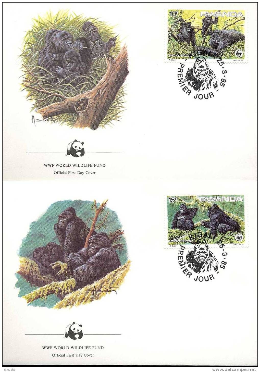 BUZIN / WWF / 4 FDC OFFICIELS / RWANDA 1985 / GORILLES DE MONTAGNE - 1980-1989