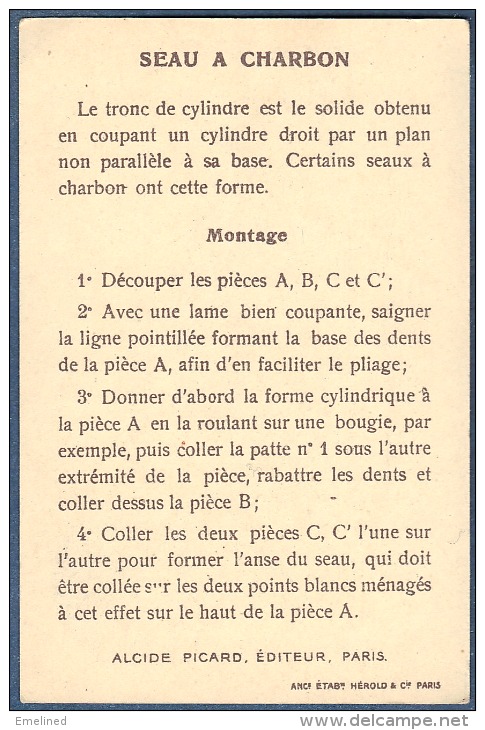 Chromo Bon Point Didactique à Découper Et à Monter Mode D´emploi Au Verso Figures Géométriques Seau à Charbon - Sonstige & Ohne Zuordnung