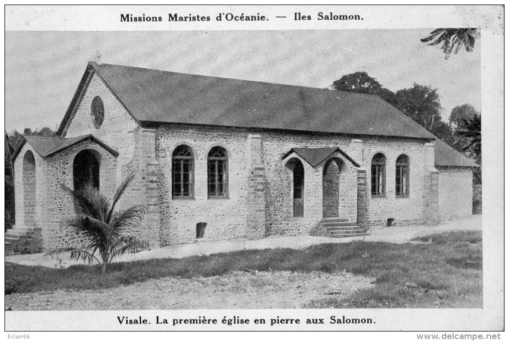Missions Maristes D'Océanie. Iles Salomon VISALE La Premiére  Eglise En Pierre Aux Salomon  Petite Animation  Année 1930 - Salomon