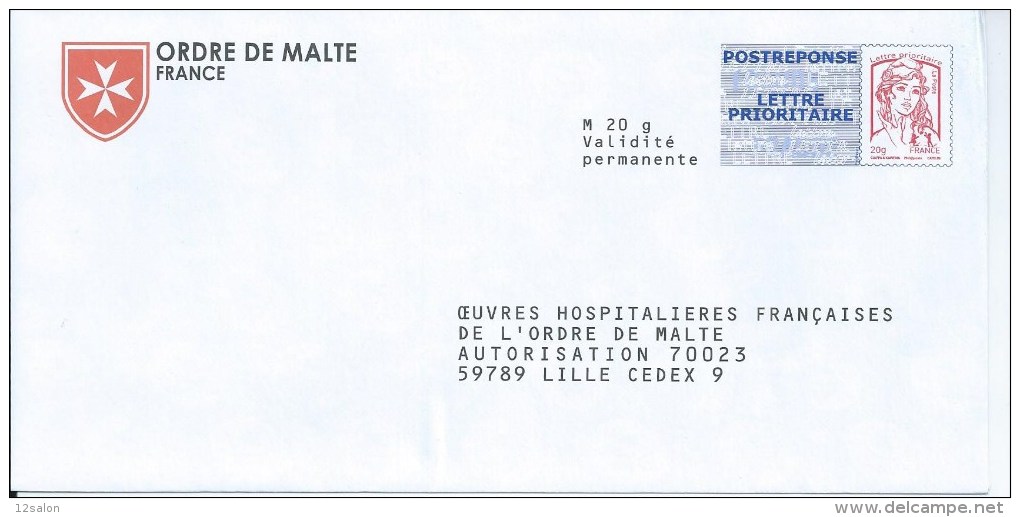 LETTRE FRANCE POSTREPONSE Poste Reponse Entier Marianne ORDRE DE MALTE - Disease