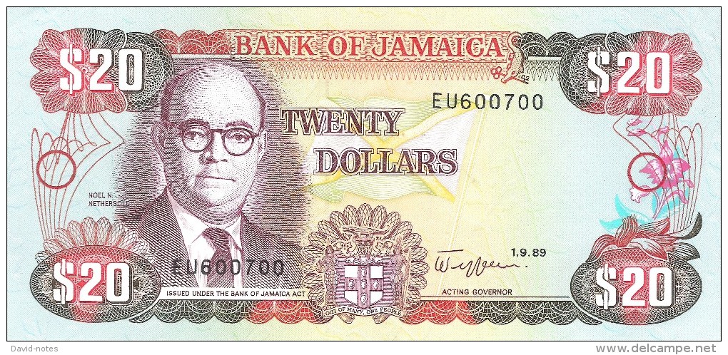 Jamaica - Pick 72c - 20 Dollars 1989 Unc - Giamaica