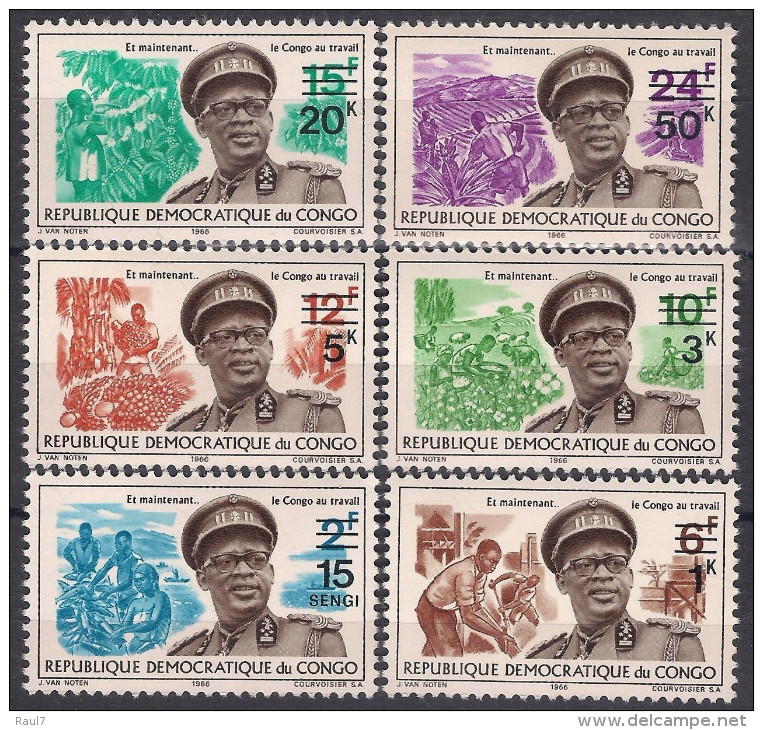 République Du Congo 1968 - Général Mobutu, Timbres De 1966 Surchargés Nouvelle Valeur - 6 Val Neufs // Mnh - Neufs