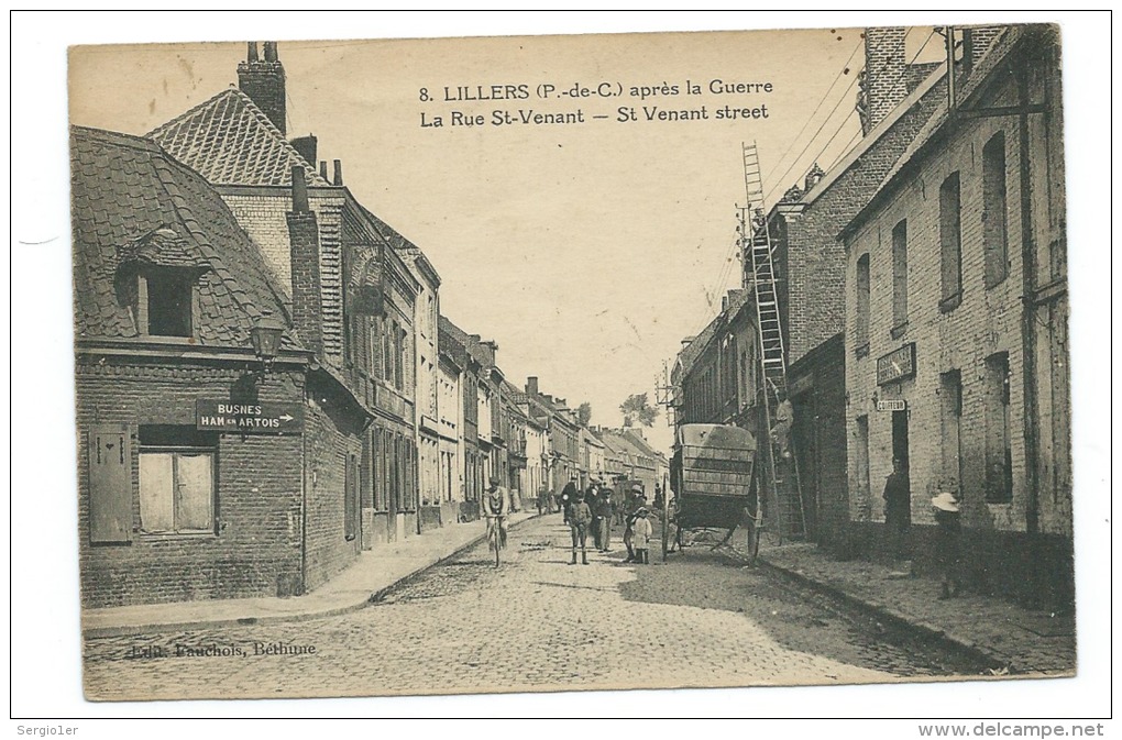 Cpa Lillers  Après La Guerre La Rue De St Venant  "St Venant Street" Edit Fauchois Bethune - Lillers