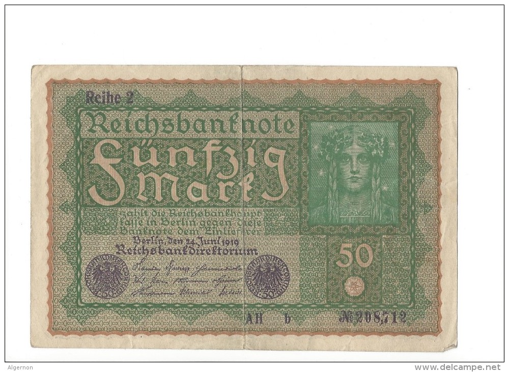 13165 -  Reichsbanknote 50 Mark 24.06.1919 AH B 208,712 - 50 Mark