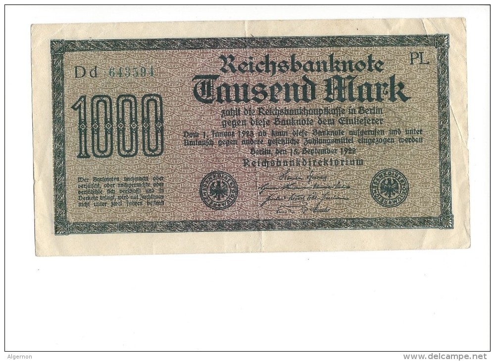13166 -  Reichsbanknote 1000 Mark 16.09.1922 Dd 643591 - 1000 Mark