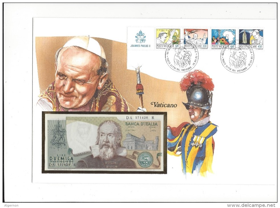 13172 -   Lettre Billet 2000 Lire 24.10.1983 Cover Vaticano 25.12.1985 - 2000 Lire