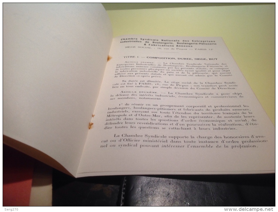 Chambre Sydicale Nationale Des Entreprises Industrielles De Boulangerie Statuts Lille 1963  Statut - Derecho
