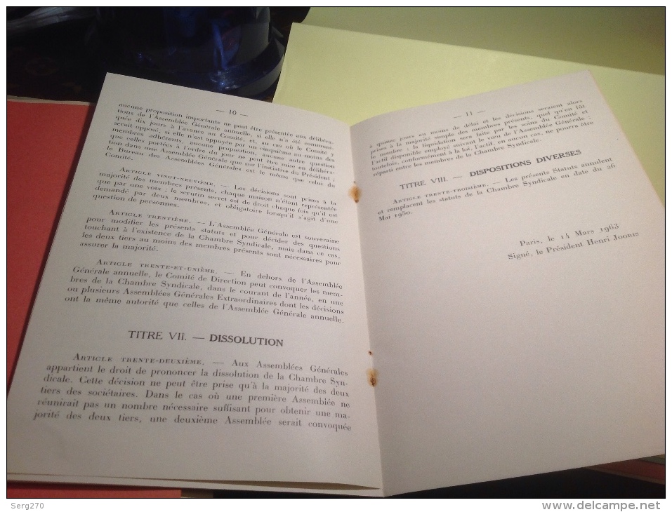 Chambre sydicale nationale des entreprises industrielles de boulangerie statuts Lille 1963  statut