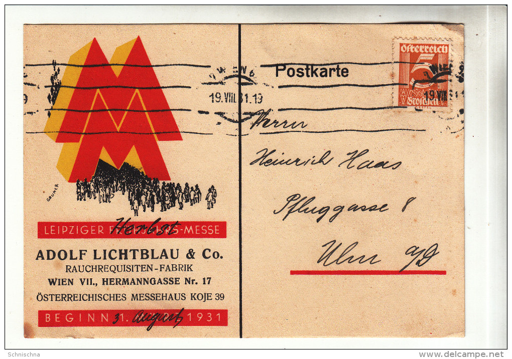 AK Wien, Firmenkarte Mit Werbung Für Die Leipziger Messe, 1931 - Sonstige & Ohne Zuordnung