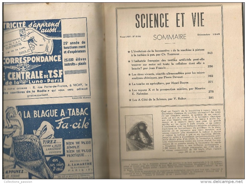 SCIENCE ET VIE , Décembre 1943 , L´évolution De La Locomotive , Chemin De Fer , 2 Scans ,   Frais Fr : 1.95&euro; - 1900 - 1949