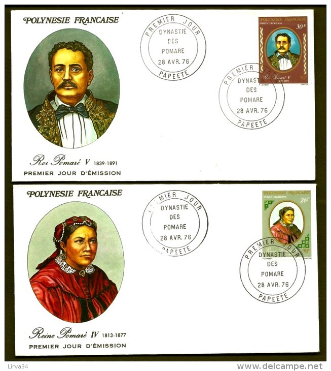 SÉRIE 4 LETTRE FDC POLYNÉSIE FRANCAISE- DYNASTIE DES POMARÉ- TIMBRE P.A. N°106 A 109 - CAD DU 28-4-76- 2  SCANS - Storia Postale