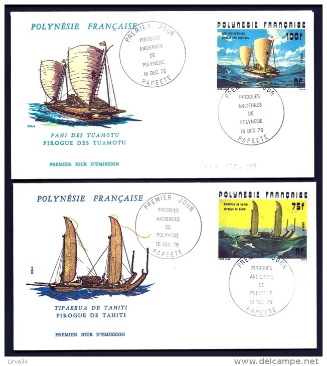 SÉRIE 4 LETTRES FDC POLYNÉSIE FRANCAISE-  PIROGUES ANCIENNES- TIMBRE P.A. N° 135 A 138-  CAD DU 16-12-76-  2 SCANS - Cartas & Documentos