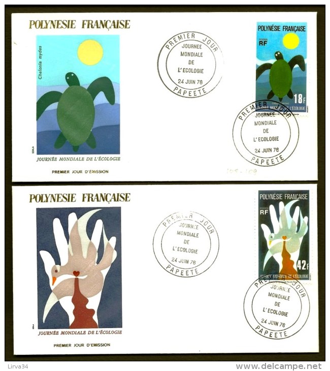 2 LETTRES FDC POLYNÉSIE FRANCAISE- JOURNÉE MONDIALE ECOLOGIE- TIMBRES N°108-09- CAD 24-6-76- - Brieven En Documenten