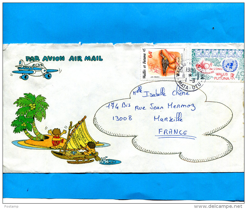 MARCOPHILIE-lettre-wallis Et Futuna- Cad Mata Utu-1988-2stamps  N°373-oiseau+332 ONU - Covers & Documents