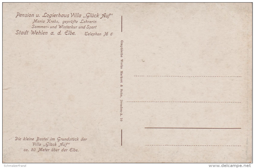 AK Sächsische Schweiz Stadt Wehlen Pension Logierhaus Villa Glück Auf Maria Krebs Kleine Bastei Aussicht Bei Rathen - Wehlen